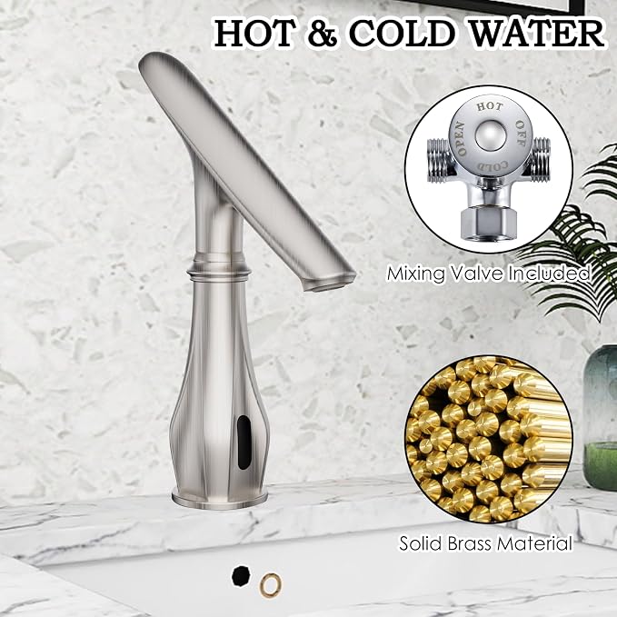 Touchless Bathroom Sink Faucets, Brushed Nickel Bathroom Faucet Single Hole - Image 4