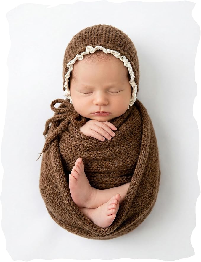 Newborn Photography Props Wraps & Ruffle Edge Bonnet by CHICODISE