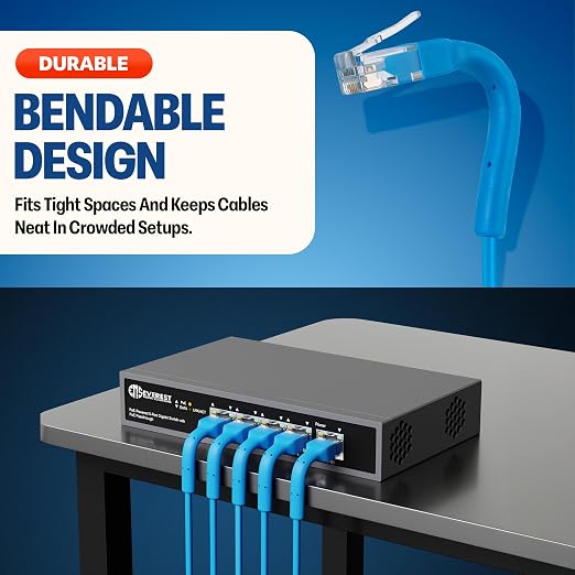 Everest Ultra Slim Cat6a Ethernet Patch Cables 10ft Blue - Image 2