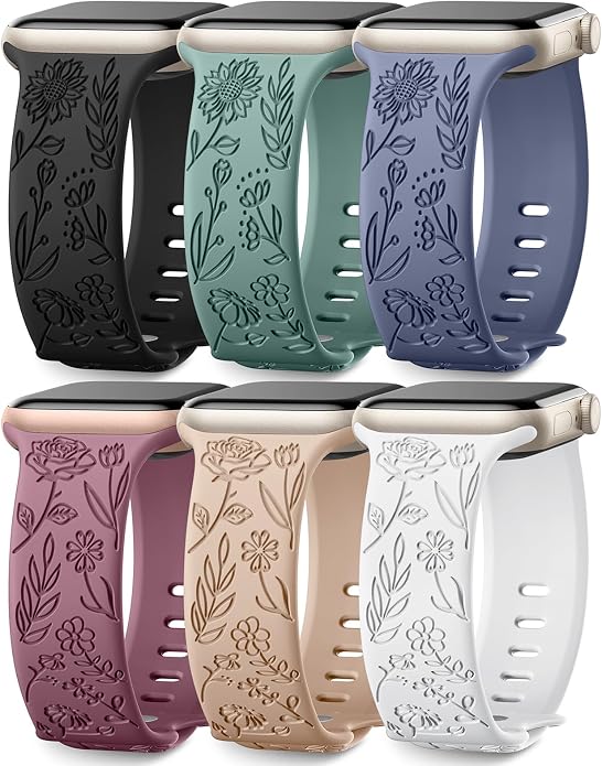 SNBLK 6 Pack Floral Engraved Bands Compatible by SNBLK