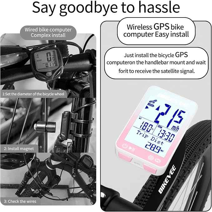 GPS Bike Computer Wireless Bicycle Speedometer Odometer 9 Languages Auto - Image 3