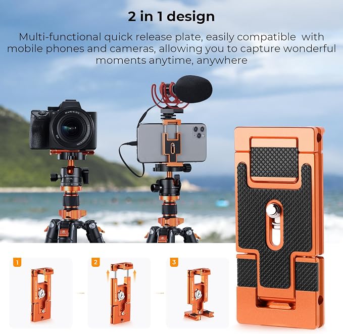 K&F CONCEPT 68" Carbon Fiber Camera Tripod, Compact Tripods - Image 6