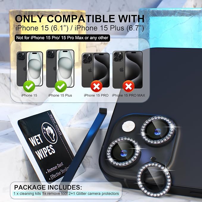 Choiche Compatible for iPhone 15 /iPhone 15 Plus Camera Lens Protector Bling - Image 2