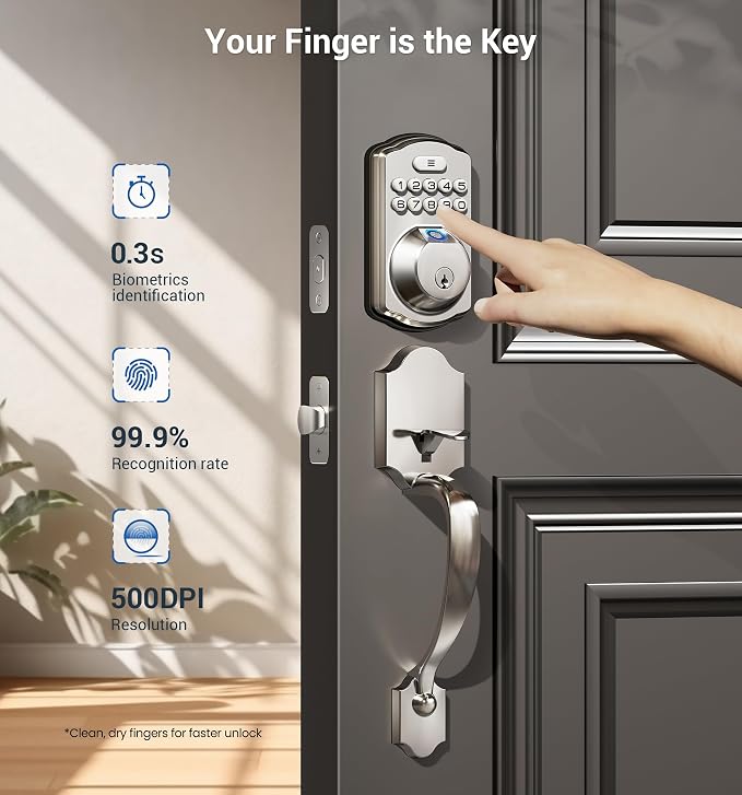 Veise Fingerprint Door Lock Set, Keyless Entry Door Lock, Front Handle Set - Image 2