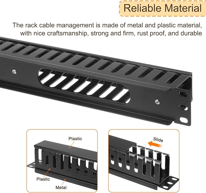 PATIKIL 1U 19 Inch Cable Manager, 4 Pack 24 Slot Horizontal Rack Mount Wire - Image 3