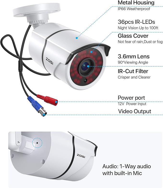 ZOSI 2MP 1080P HD-TVI CCTV Home Security Camera - Image 8