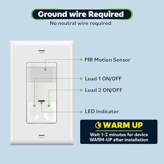 TOPGREENER Dual Load Motion Sensor Switch, PIR Sensor Light and Fan Switch - Image 2