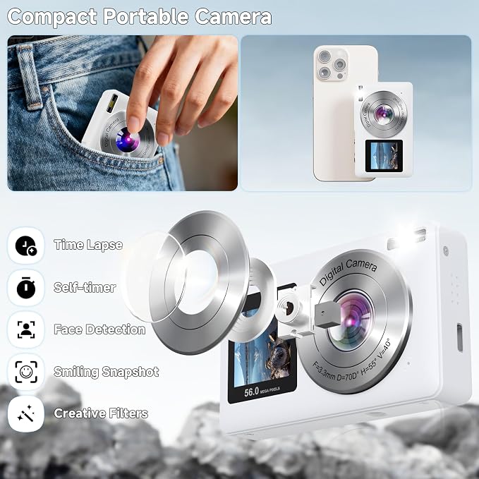 Digital Camera, 56MP 2.7K Dual-Screen Selfie Camera - Image 5