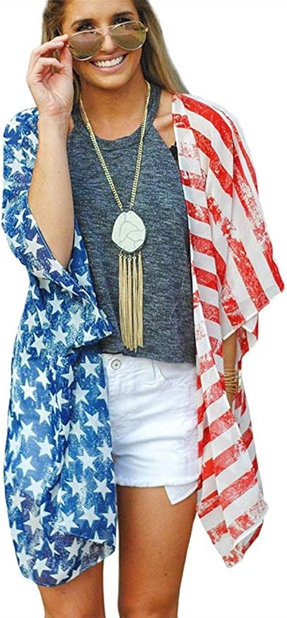 Women's Floral Print Puff Sleeve Kimono Cardigan Loose Cover Up Casual Blouse - Image 2
