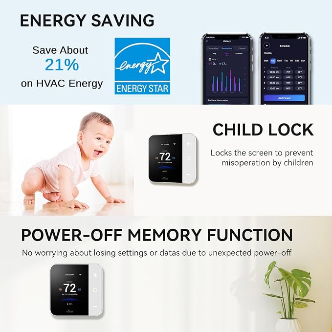 Vine Thermostat for Home with Touchscreen Color Display, WiFi Smart Thermostat - Image 6