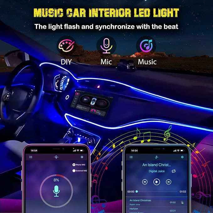 Jushope Interior Car LED Strip Lights, RGB USB Car Ambient Lighting - Image 6