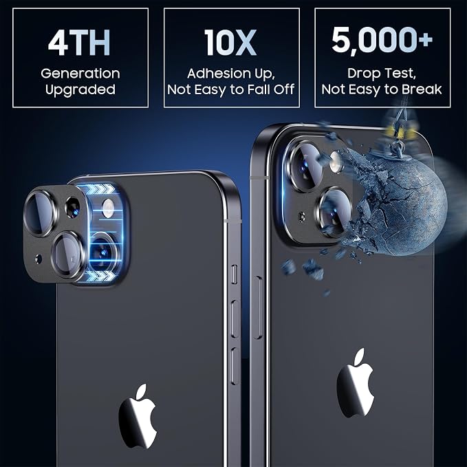 Uyiton for iPhone 15/iPhone 15 Plus Camera Lens Protector, Metal Tempered Glass - Image 2