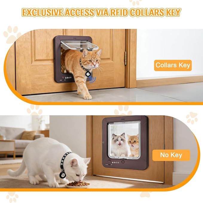 Smart Cat Door with 4 Collar Sensor Key, RFID Cat Door Collar Activated with - Image 3