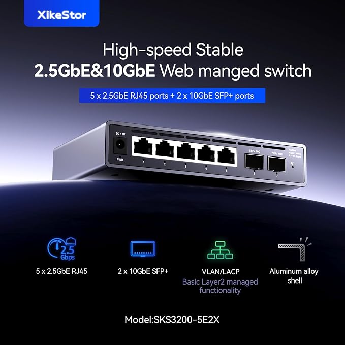7-Port 2.5GbE Managed Switch | 5 x 2.5G Base-T + 2 x 10G SFP+ | Web Managed - Image 2