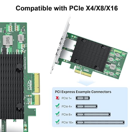 10Gtek 10Gb PCI-E NIC Network Card, Dual Copper RJ45 Port, - Image 2
