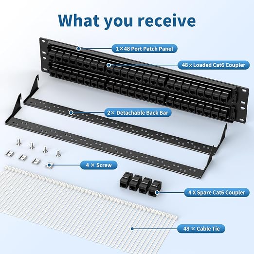 48 Port Patch Panel, Keystone Patch Panel 48 Port Loaded - Image 6