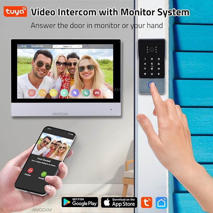 2-Wires Video Intercom System, 7 Inch 1080P WiFi Touch ScreenVideo Doorbell - Image 2