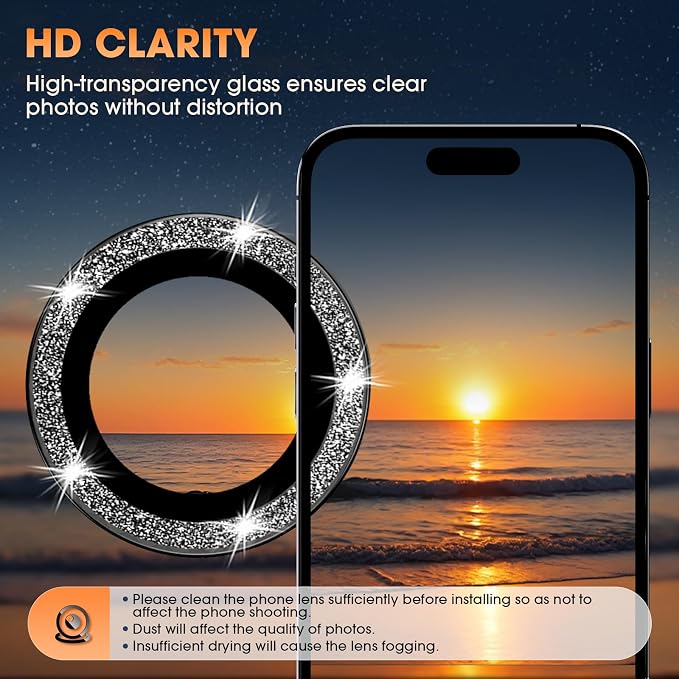 for iPhone 16 Pro/16 Pro Max Camera Lens Protector Bling Individual Metal - Image 3