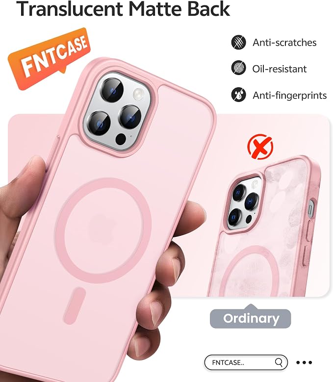 FNTCASE for iPhone 12 Pro Max Case: Translucent Matte Magnetic Phone Cover - Image 5