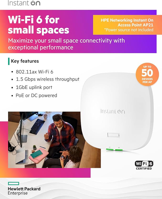 HPE Networking Instant On Access Point AP21 2x2 WiFi 6 Indoor Wireless Access - Image 3