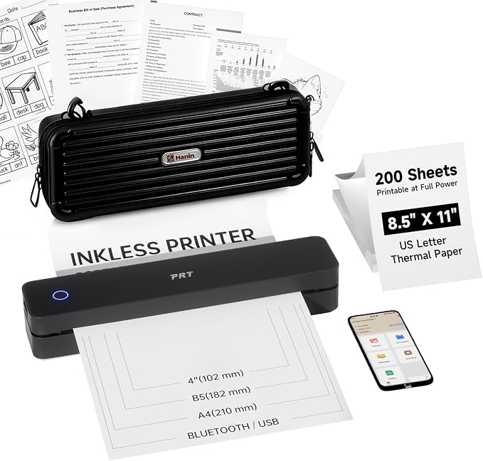 PRT Portable Printer Wireless for Travel, Thermal Inkless Printer for Home Use by PRT