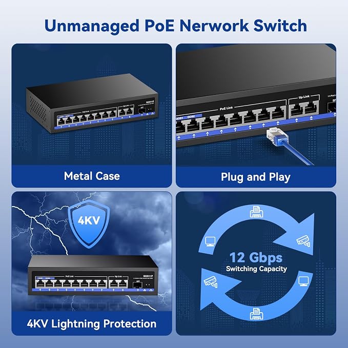 11-Port PoE Gigabit Switch, 8 PoE+ Port, 2 Gigabit Uplink, 1 SFP Port, 120W AI - Image 9