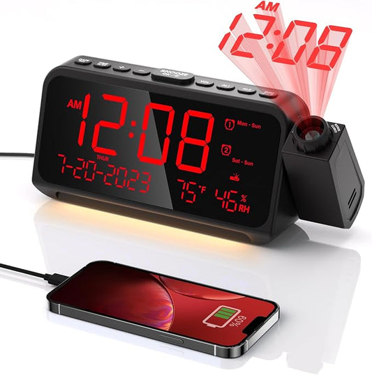 Projection Alarm Clock for Bedroom, Digital Clock by OnLyee