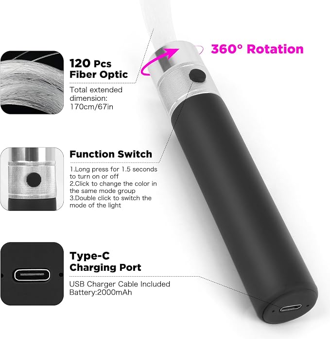 Fiber Optic Lights for Dance, Rechargeable Fiber Optic Whip - Image 4