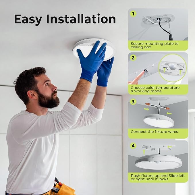hepside 4 Pack Motion Sensor Ceiling Light Wired, 3000K/4000K/6500K LED Flush - Image 7