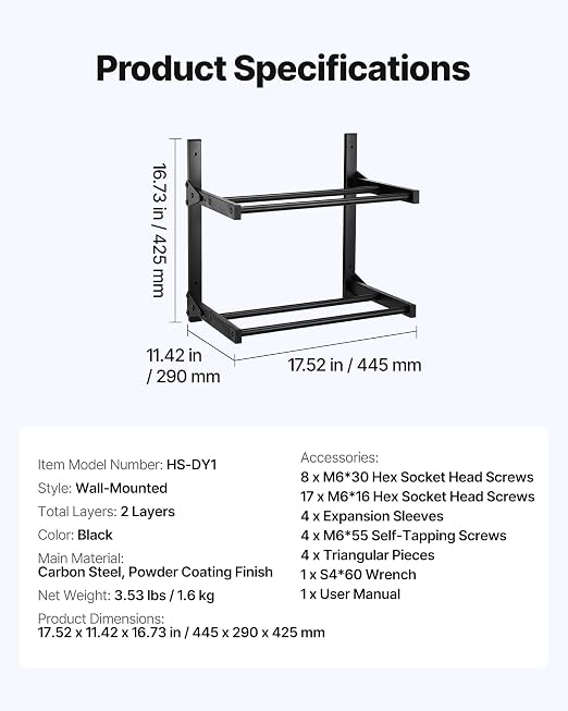 VEVOR Wall Mount Printer Filament Storage Rack, 2-Tier Wall Bracket Storage - Image 7