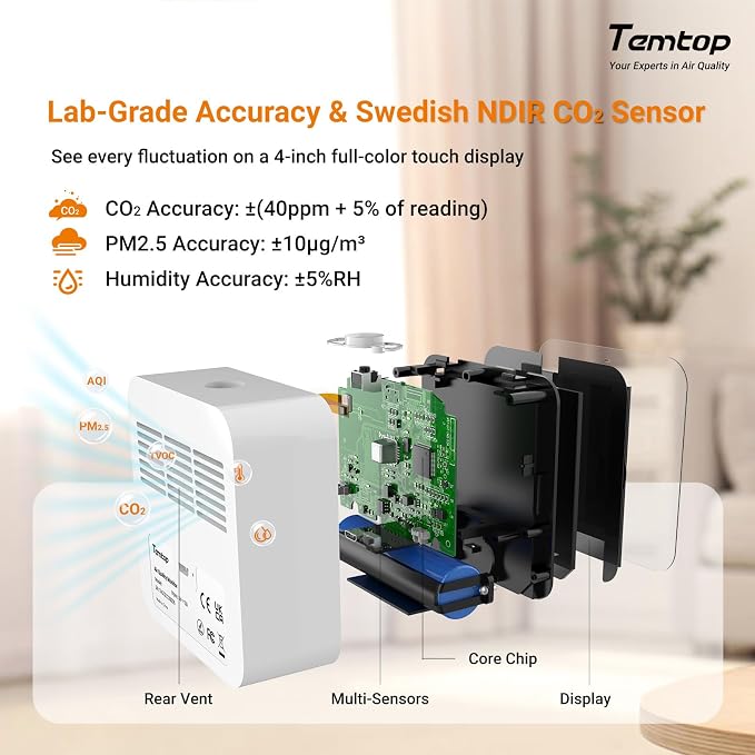 Temtop M10+ WiFi Air Quality Monitor, Rechargeable CO2 Detector - Image 3