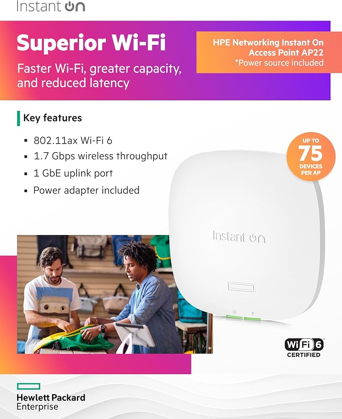 HPE Networking Instant On Access Point AP22 2x2 WiFi 6 Indoor Wireless Access - Image 3