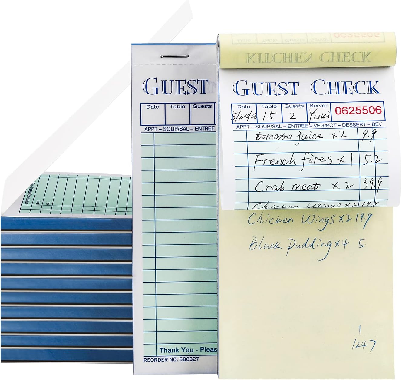 Methdic Guest Checks Server Note Pads 1000 Orders With Bottom Copy Paper Guest Receipt Waitress Notepad for Restaurants (20 Books)