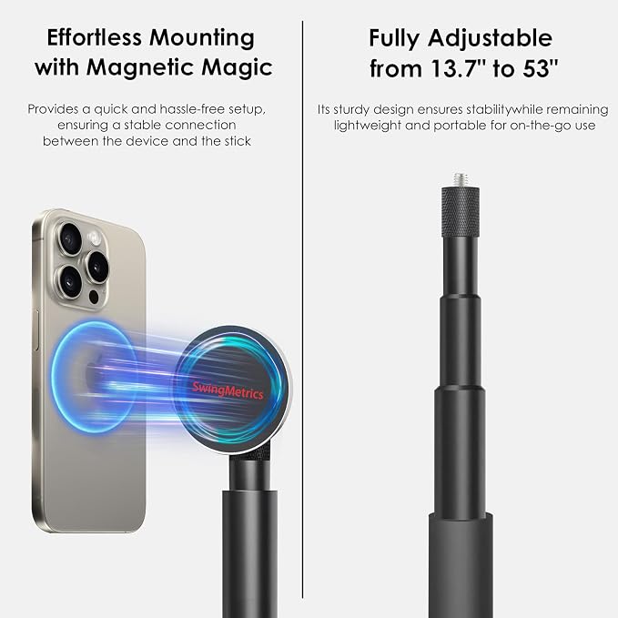 Golf Monopod Selfie Stick with Metal Ground Spike | Magnetic Phone Holder 52" - Image 3