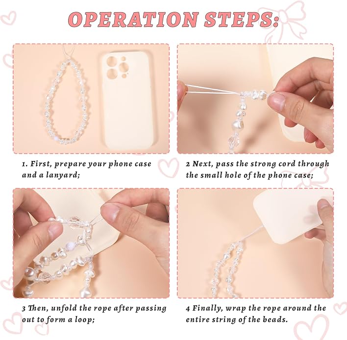 Pink Beaded Phone Wrist Straps, Y2K Phone Case Charms Camera Charm Strap - Image 6