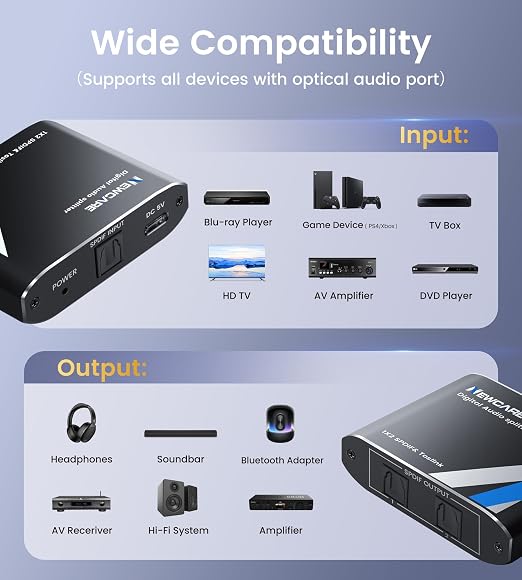 NEWCARE Digital Optical Splitter 1 in 2 Out, SPDIF Toslink Optical Audio Cable - Image 9