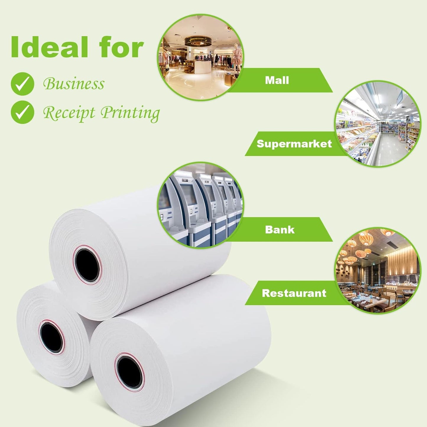 MFLABEL Thermal POS Receipt Paper Rolls - 2 1/4" x 50' (57mm x 15.3m) - 200 Rolls Bulk Pack - High Sensitivity Thermal Paper for Cash Registers, Credit Card Machines & POS Systems - 1/2" Core