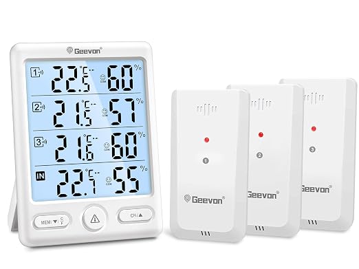 Geevon Indoor Outdoor Thermometer Wireless, 5-Inch Display Digital Hygrometer by GEEVON