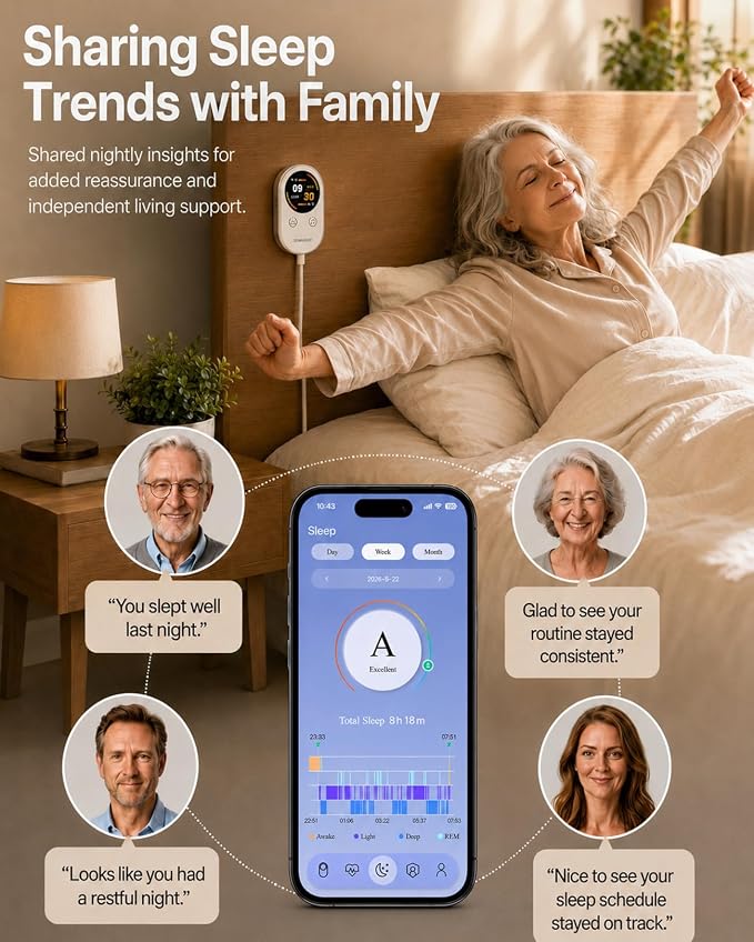 Contactless Smart Sleep Tracker, Bedside Sleep Monitor Wellness Device - Image 5