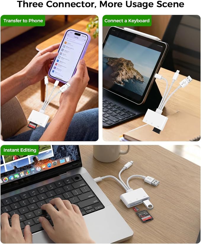 3-in-1 SD Card Reader for iPhone 17 16 15 14 iPad, Memory Card Reader - Image 6