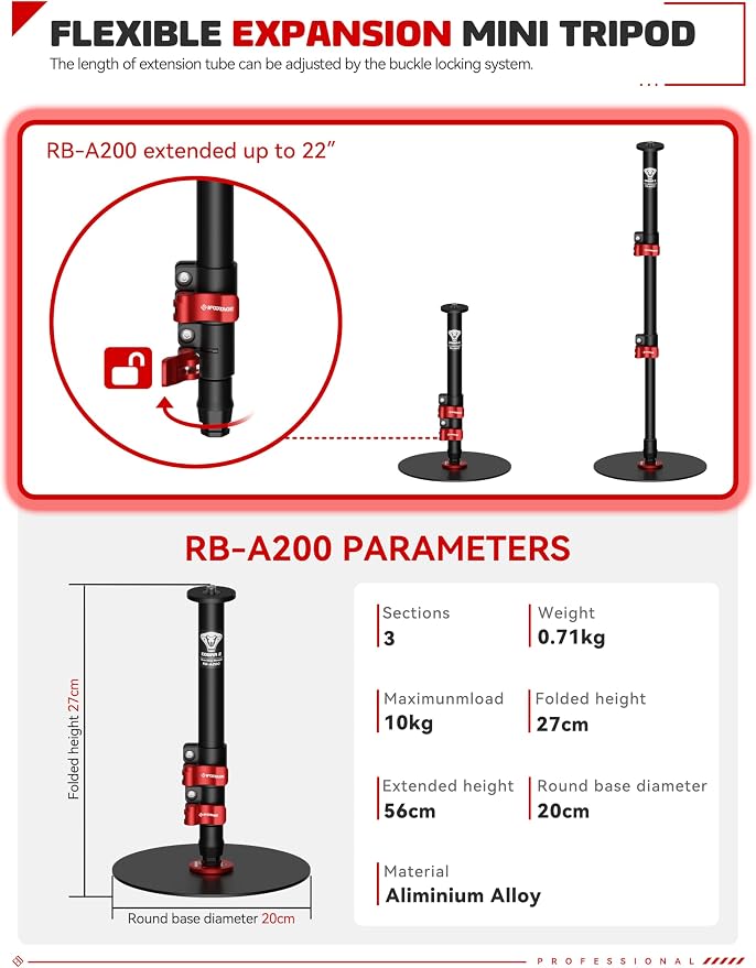IFOOTAGE A200 Round Base Monopod, Aluminum Tabletop Small Tripod, Compatible - Image 6