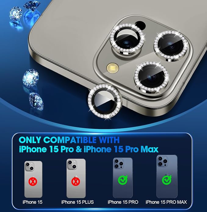for iPhone 15 Pro/iPhone 15 Pro Max Camera Lens Protector Bling Individual - Image 2