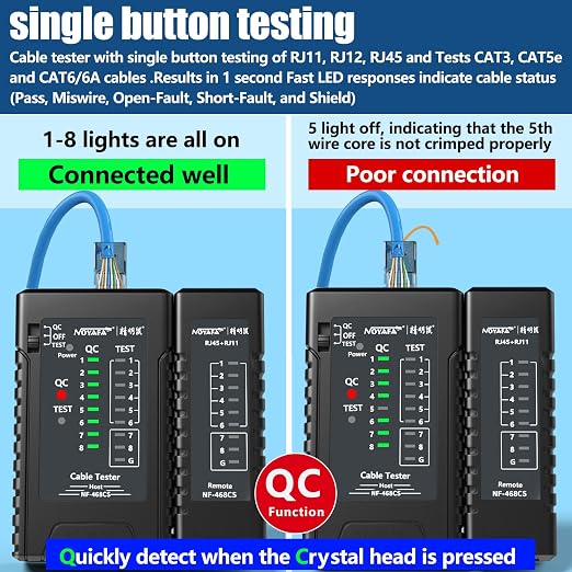 NOYAFA Network Cable Tester for RJ45, RJ12 /Cat5, Phone Line Cat3, Ethernet - Image 2