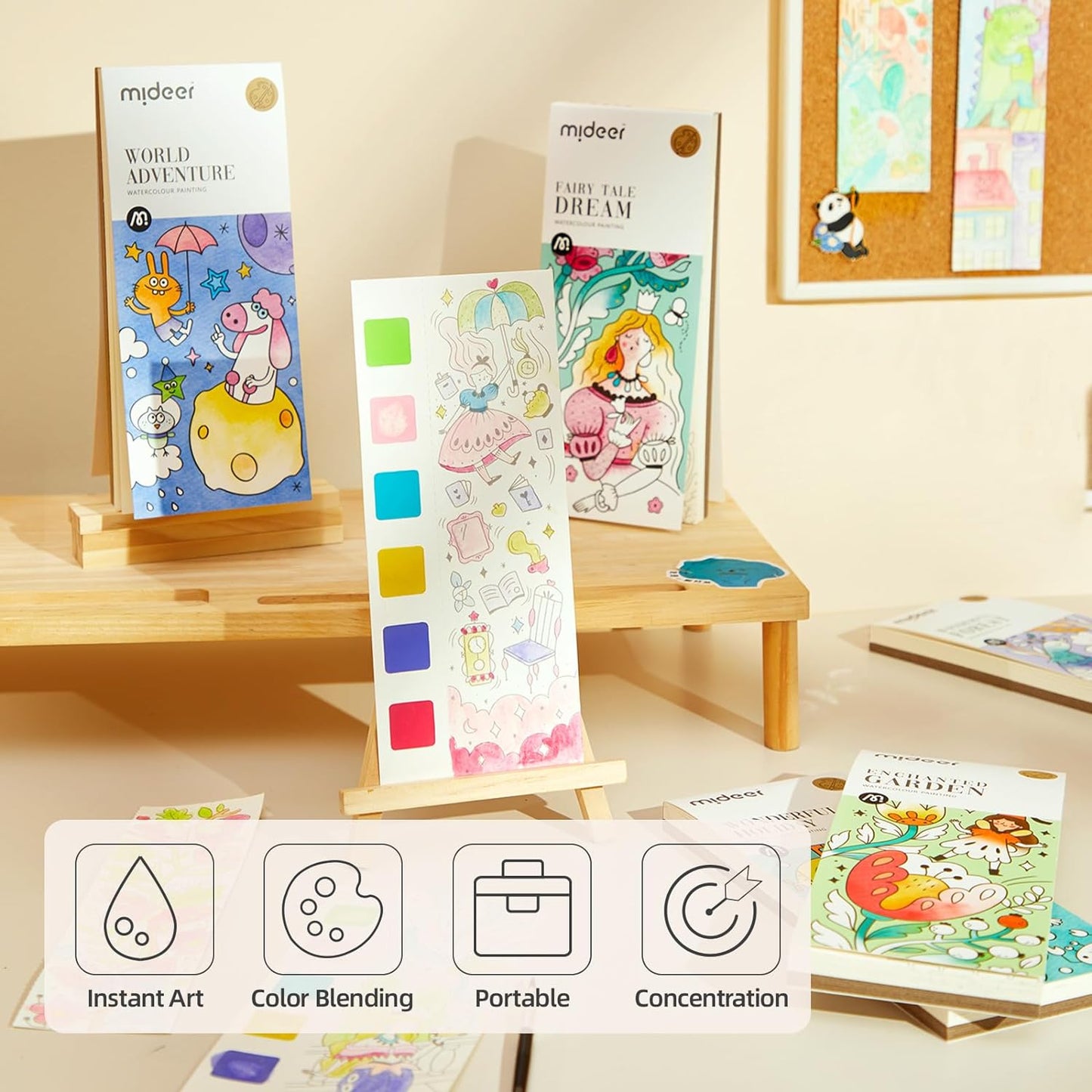 MiDeer Watercolor Painting Book for Kids Ages 4-8, Pocket Watercolor Painting Book Arts and Crafts for Toddlers, Travel Activities Paint with Water Coloring Book Set for Kids 3-8 (Enchanted Garden)