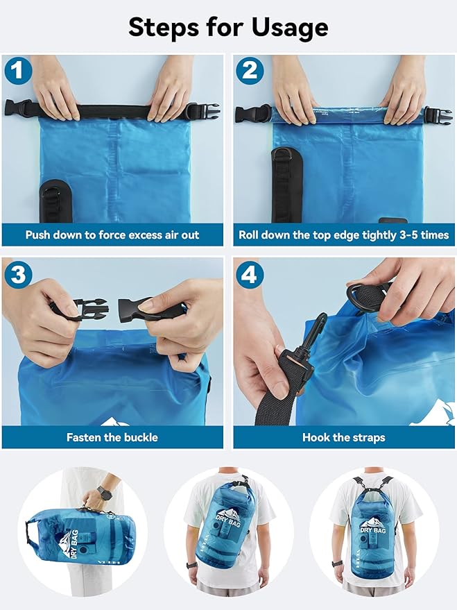 HEETA Dry Bag Waterproof for Women Men, 5L/10L/20L/30L/40L Roll Top Lightweight - Image 5