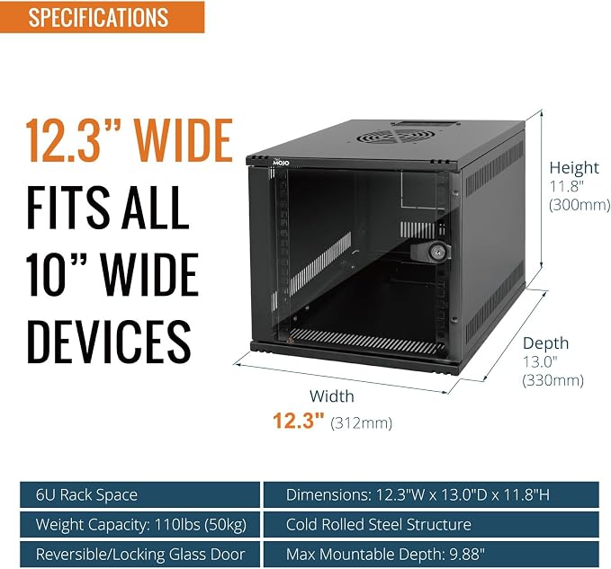 Tecmojo 6U 10 inch Rack, Wall Mount Network Cabinet Set, 12.3W x 13D x 11.8H- - Image 2