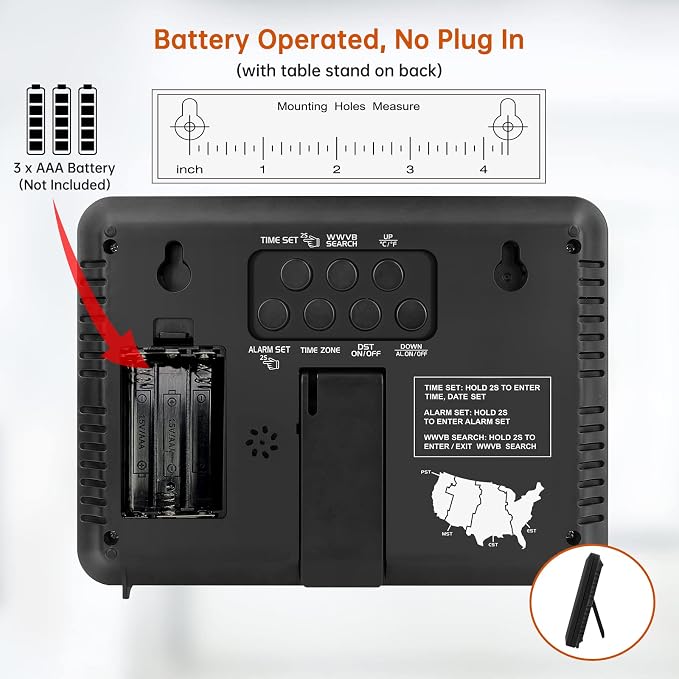 WallarGe Atomic Digital Wall Clock Battery Operated, Self-Setting, Large Display - Image 8