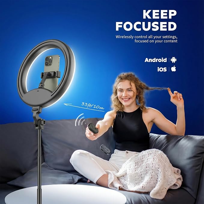 10''Selfie Ring Light with 64''Tripod Stand, Rechargeable Ring Light with Phone - Image 2