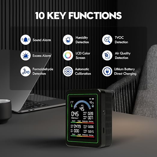 10 in 1 Indoor Air Quality Monitor, Portable Smartair air Quality Tester - Image 4