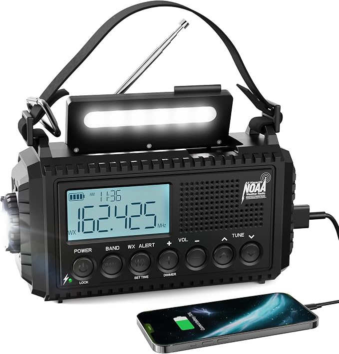 Raynic NOAA Weather Radio, 5000mAh/18500mWh Solar Hand Crank Emergency Radio by Raynic